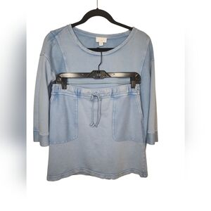J.Jill Women's Light Blue Cotton Relaxed Fit 3/4 Sleeve Skirt/Top Set SizeSP/XSP